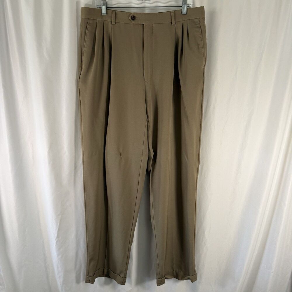 Pronto Uomo Wool Pants Men's 36 Brown Pleated Slash Pocket 33.5" Inseam